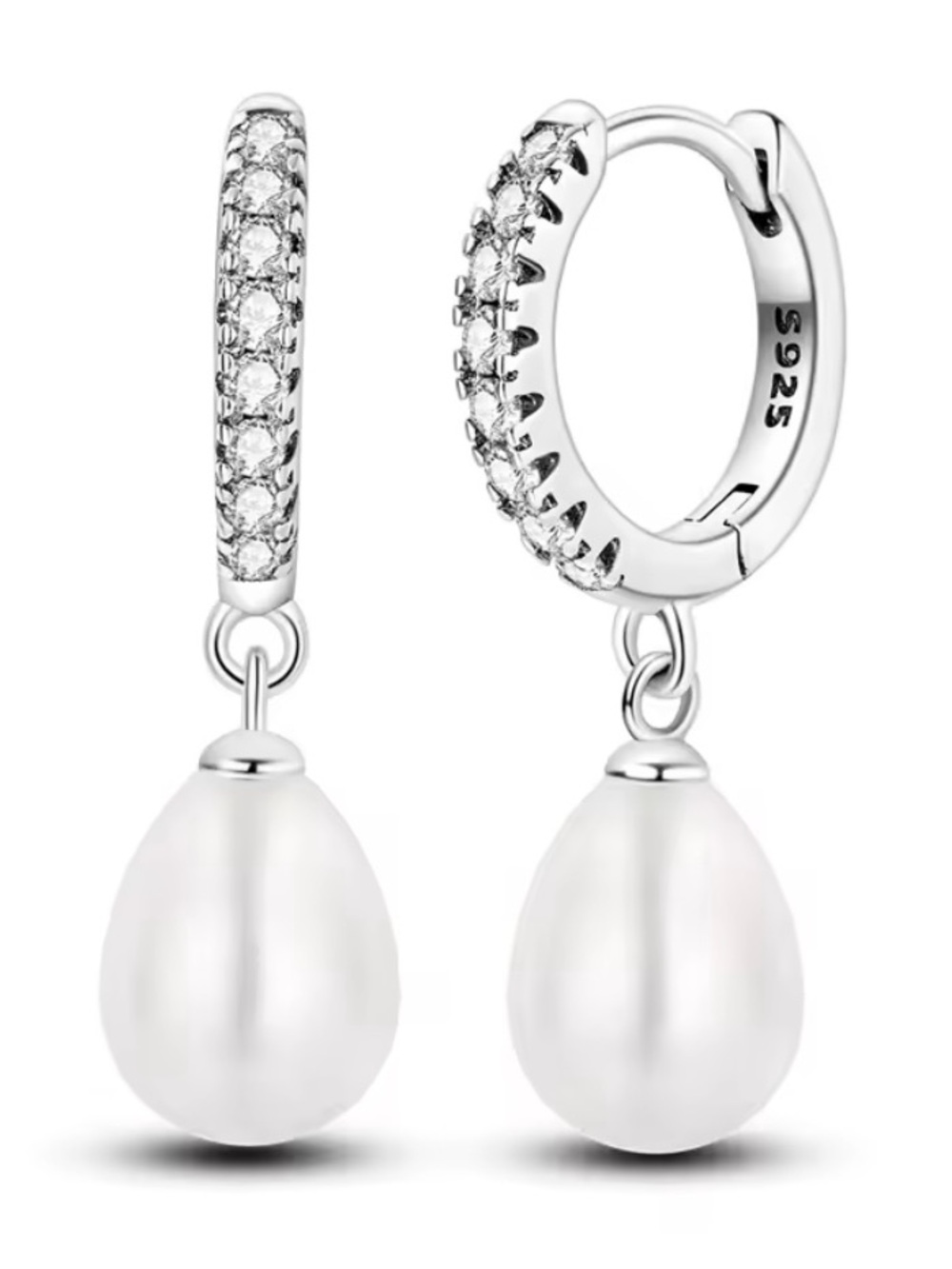 New Iridescent Pearl, Crystal and Sterling Silver Earrings
